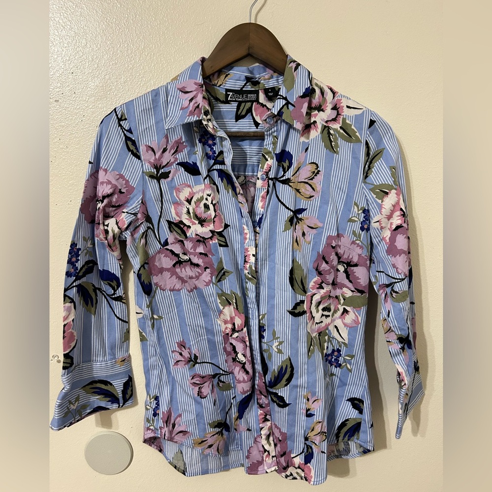 Blue and Pink Casual Button Down Shirt